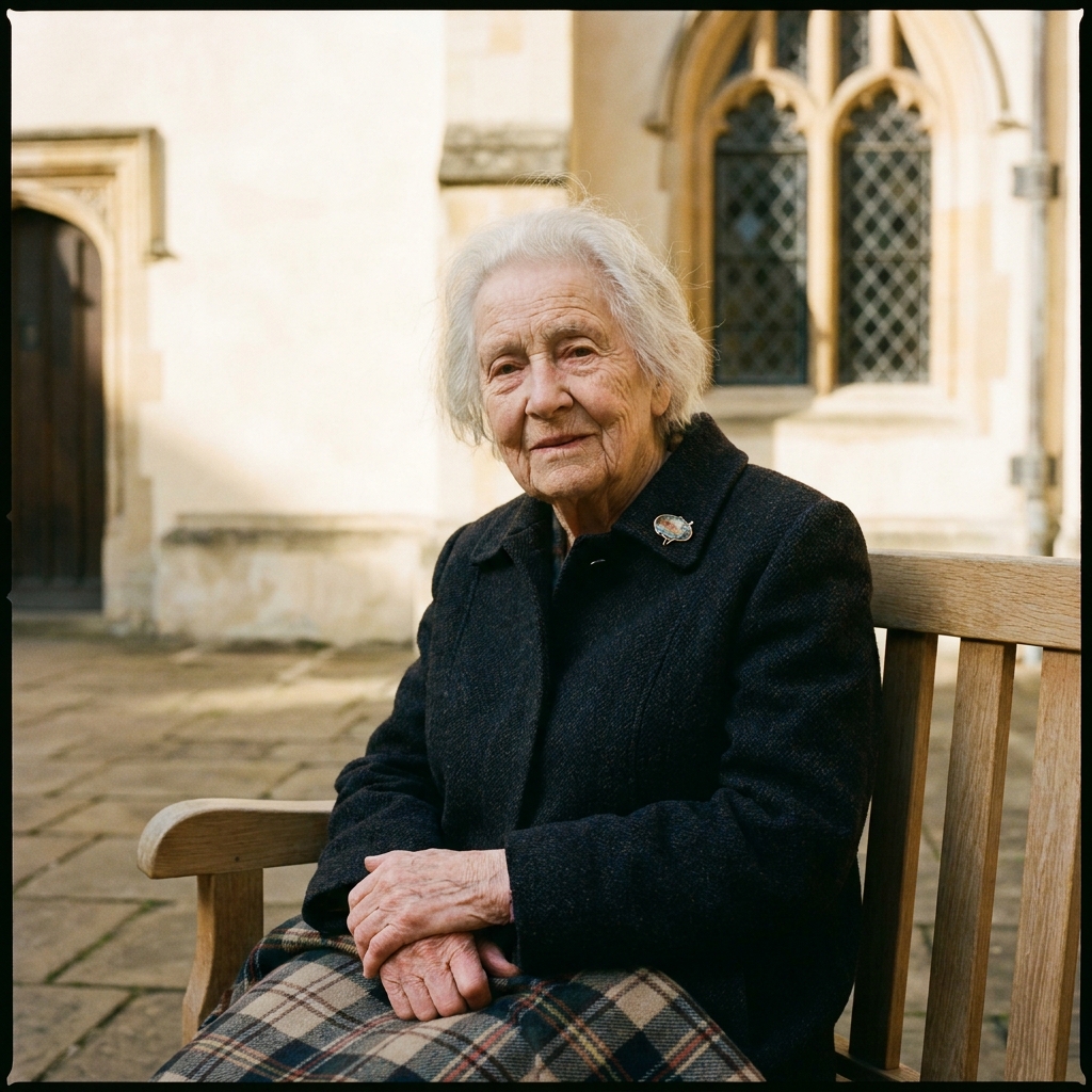 Eileen, 91, Trinity Hospital courtyard